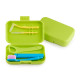 Orthodontic set for care of braces with a tongue scraper, light green